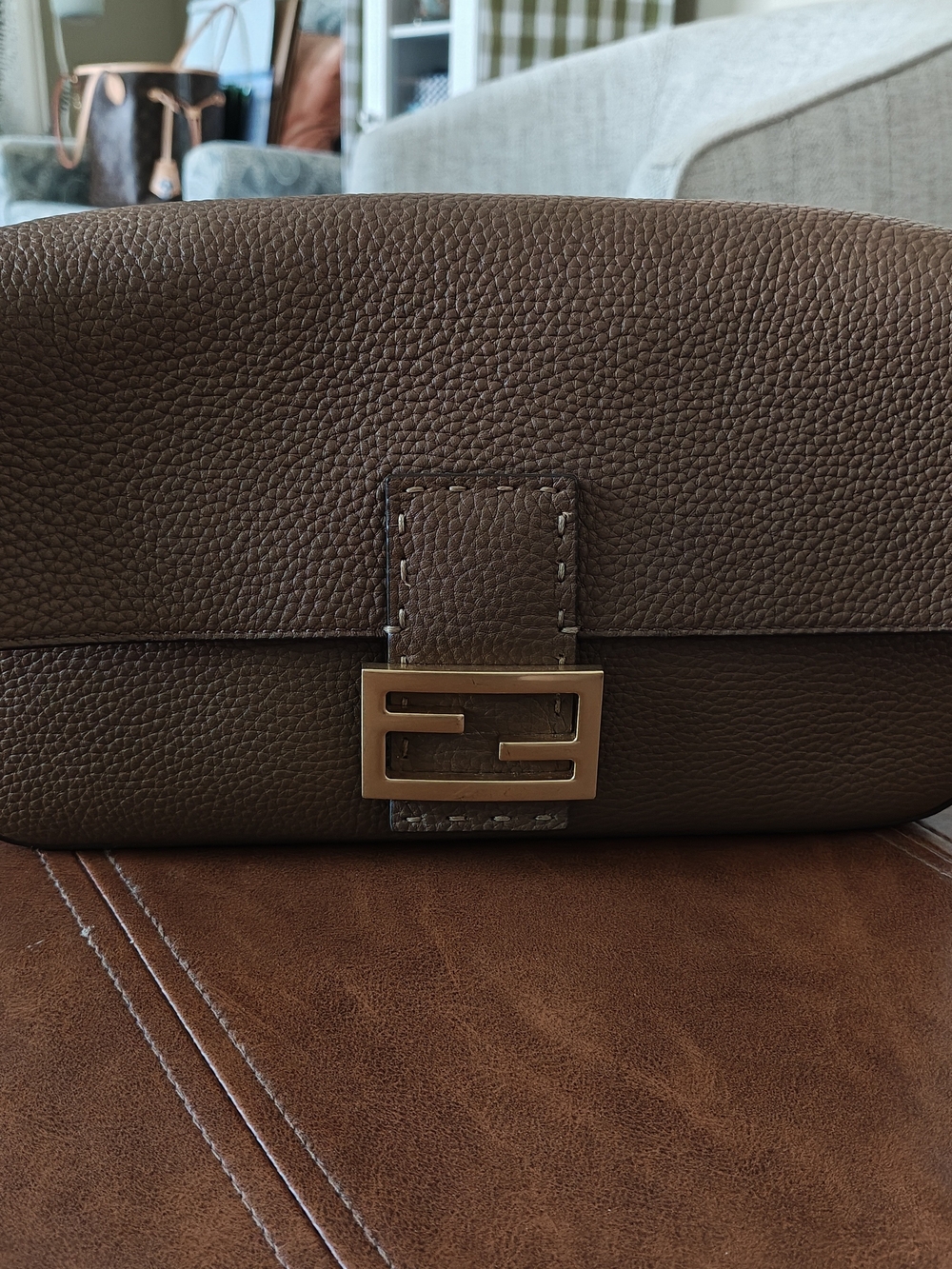 Fendi Brown Pebbled Leather Baguette